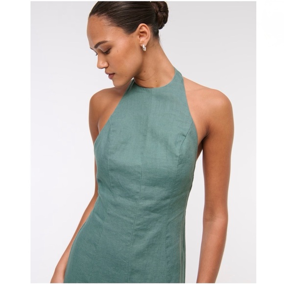 Abercrombie & Fitch Teal Premium Linen High-Neck Maxi Dress - Picture 2 of 7